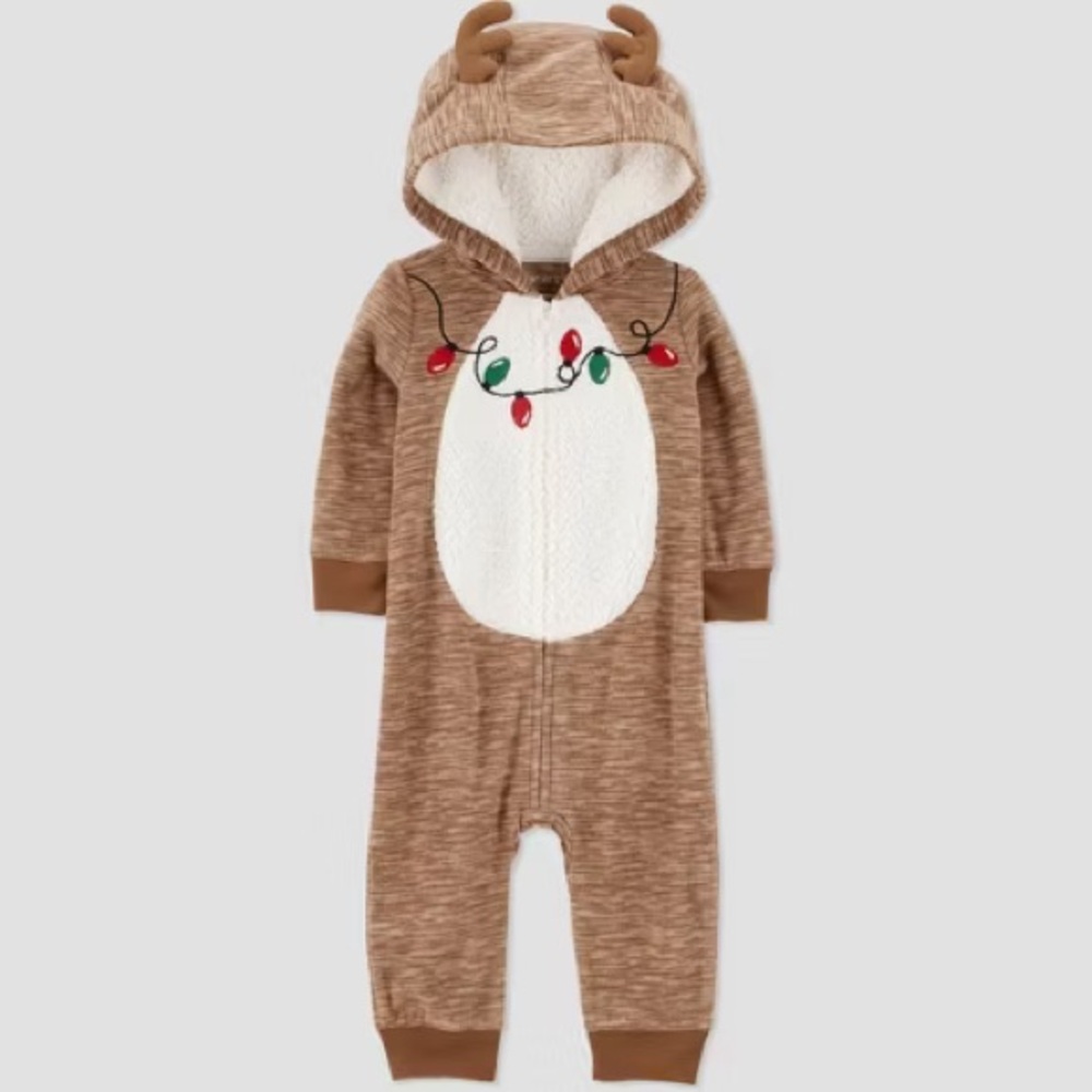 Carter’s Just One You® Baby Holiday Reindeer Jumpsuit - White/Brown 18M